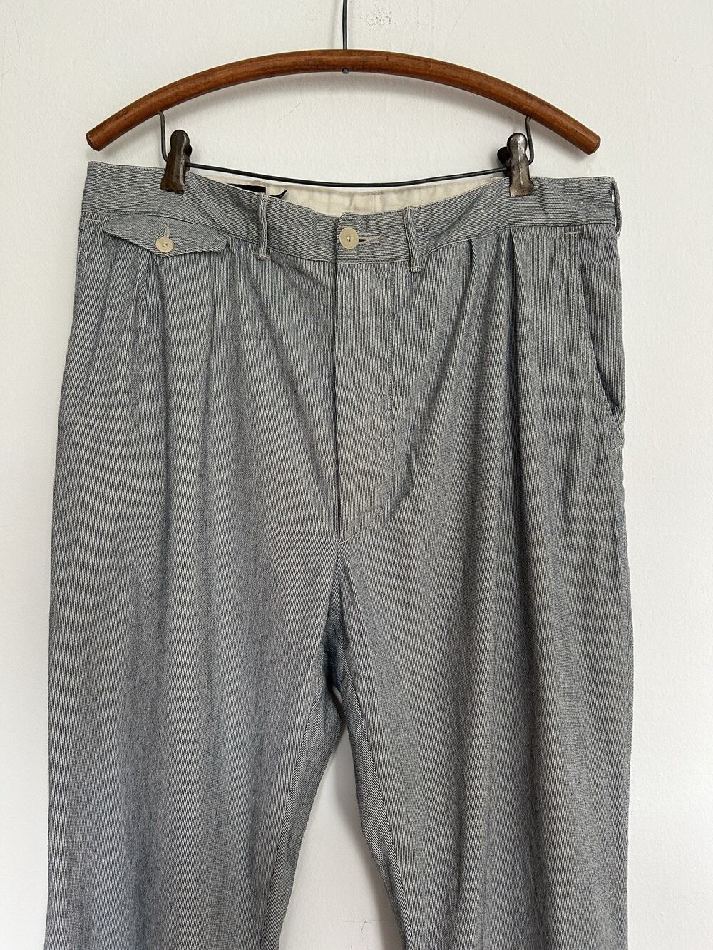 RRL Double RL Ralph Lauren Blue White Pin Check Pleated Button Fly Pants 36x32